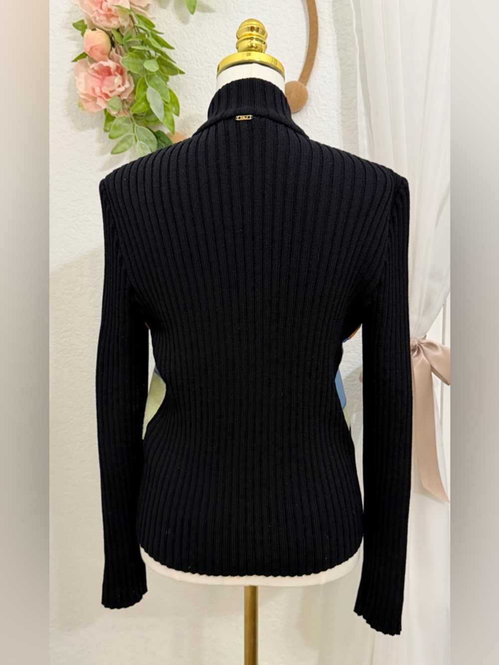 ST JOHN Lamb Suede Leather And Wool Sequin Striped Jacket Women Size M Full Zip - Picture 5 of 9